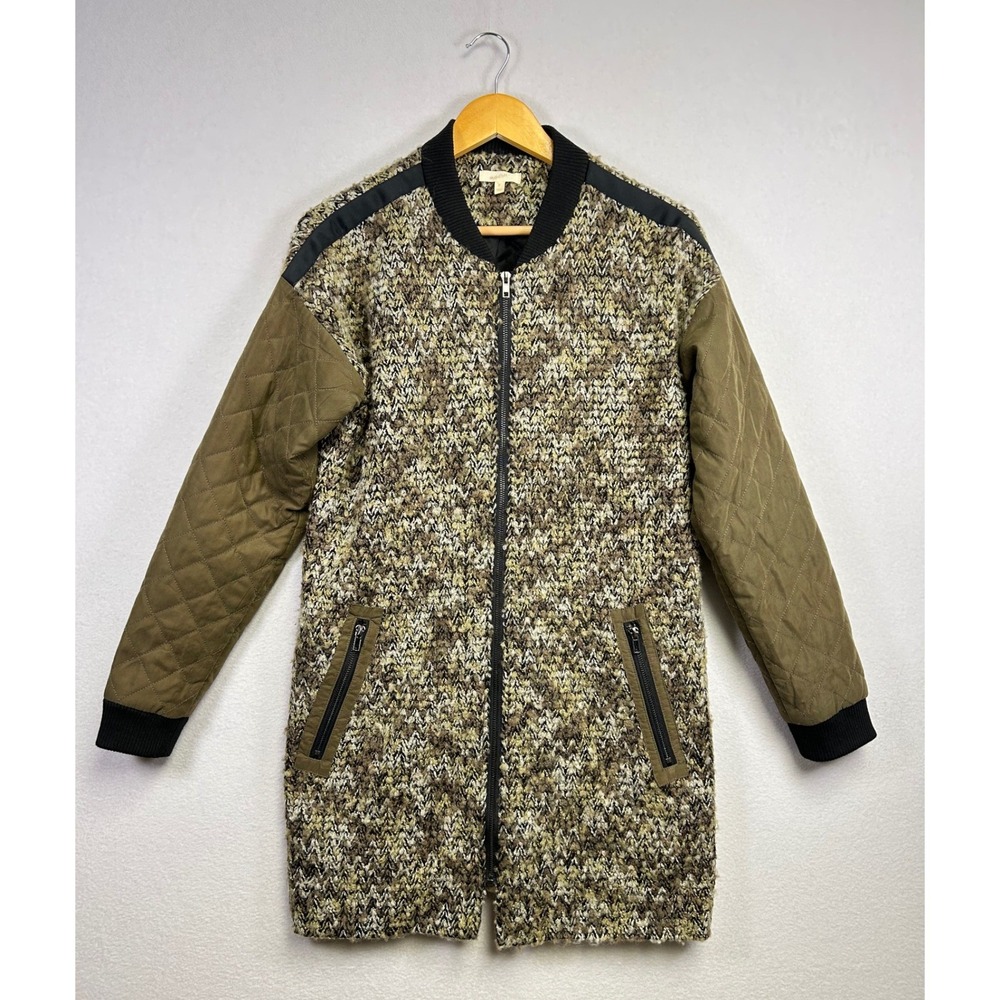 Mystree Mixed Media Bomber Jacket Women's Size S Knit Quilted Olive Black